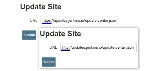 Fix SunCertPathBuilderException Jenkins plugin download errors with a URL edit.