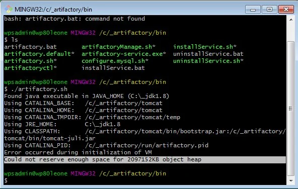 JFrog Artifactory 2097152KB startup error