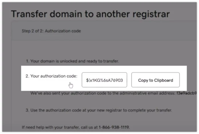godaddy transfer authorization code