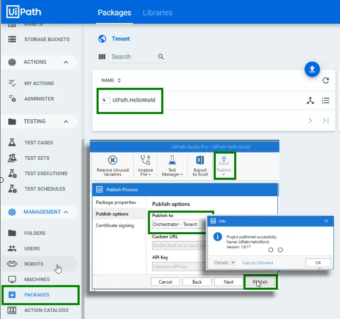 UiPath publish to Orchestrator