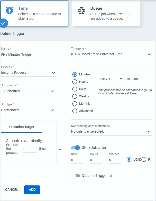 UiPath trigger schedule
