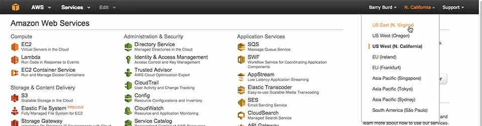 Figure 1: A list of Amazon Web services
