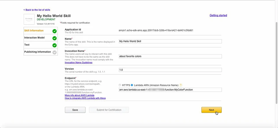 Figure 11: Creating a new Alexa skill
