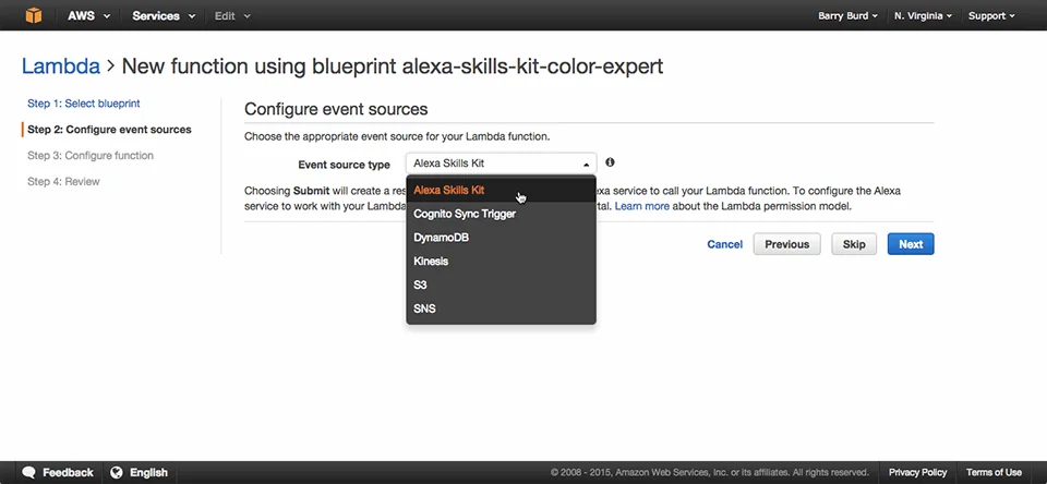 Figure 4: Selecting a source for events