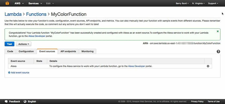 Figure 8: Describing a new Lambda function