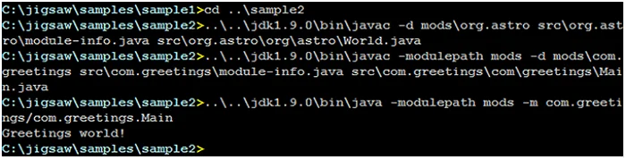 Figure 4. Commands used to compile and run sample2.