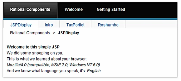 Result of running the updated welcome.jsp file