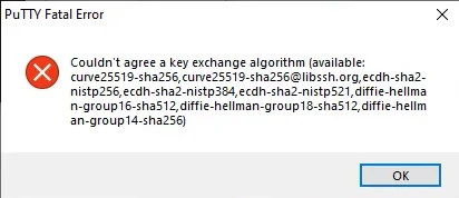 Key Exchange Algorithm Fatal Putty Error
