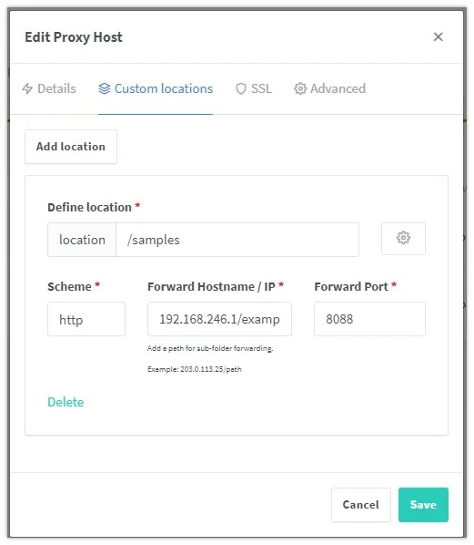 Nginx Proxy Manager custom location