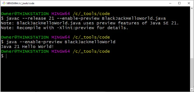 enable Java 21 preview commands