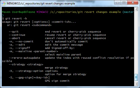 Git revert commit options