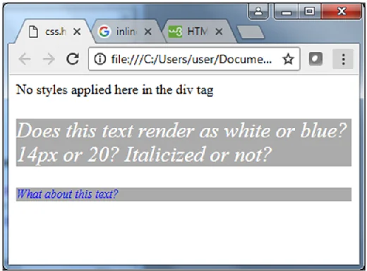 The result of a cascading style sheet applied to a webpage