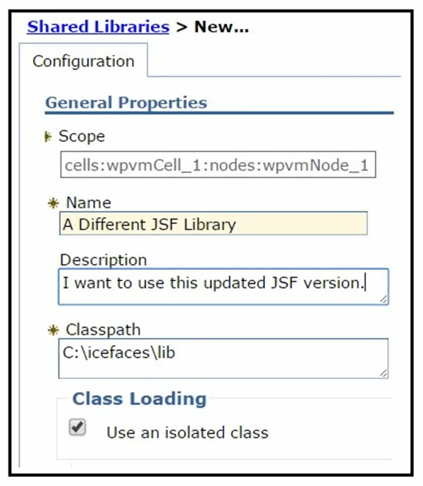 Configuring shared JSF libraries in WebSphere