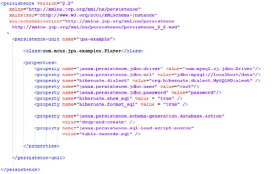 JPA create table xml
