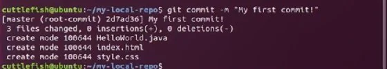 Screenshot showing git init success