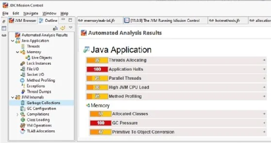 A visual showing Java Flight Recorder analysis