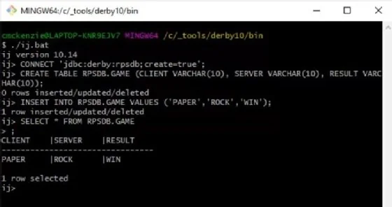 Derby database creation