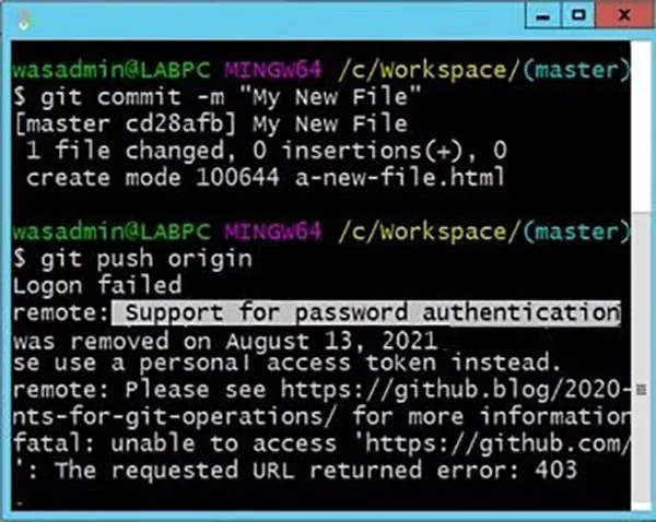 Failed Git password authentication
