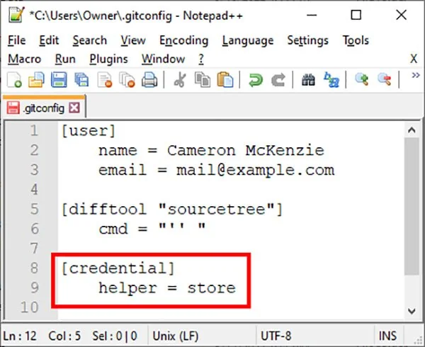 Git config credential store