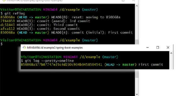 Git reflog vs. log