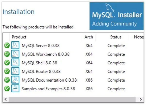 Full MySQL Windows install components.