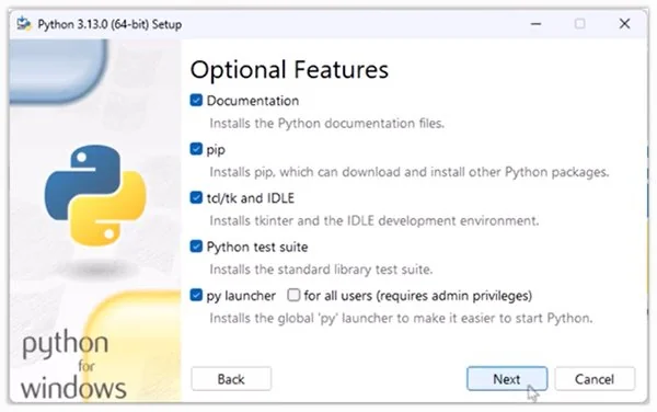 The default Python install features.