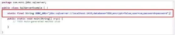 Screenshot of a SQL Server JDBC URL.